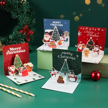 1 комплект 3D Ярких Цветных Рождественских Открыток Веселый Санта Клаус Снеговик Лось Рождественские Поздравительные Открытки Для Праздничных Принадлежностей