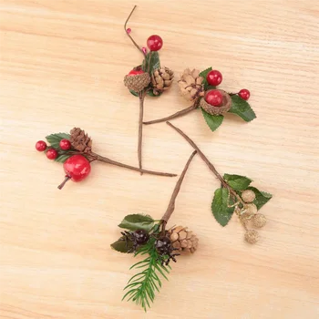 15шт красных рождественских палочек из ягод и сосновых шишек с ветками падуба для праздничного цветочного декора Цветочные поделки