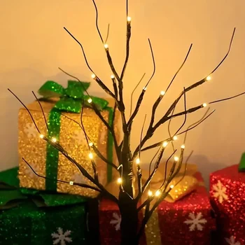 24 светодиодных фонаря на березовой елке, Регулируемые Ветви, Елочная лампа на батарейках Для вечеринки, отдыха на свежем воздухе в спальне, Рождественский декор