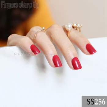 24 шт акриловых накладных ногтей, красный средний абзац, блестящие ногти на пальцах, квадратная головка, удобная темно-розовая SS256