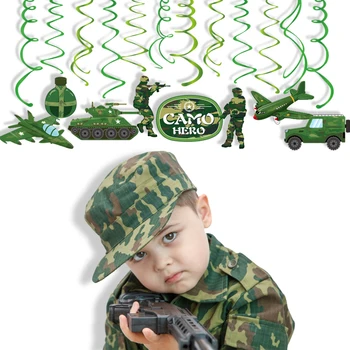 30шт камуфляжных армейских солдат, висячая спиральная подвеска, украшение для вечеринки по случаю дня рождения, Потолочные подвесные принадлежности для вечеринки в честь дня рождения ребенка