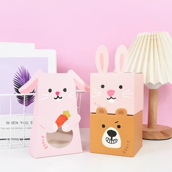 5 штук, Бумажная коробка конфет с кроликом, Пасхальный мультфильм, десерт, Шоколадные подарки, упаковочные коробки, Коробка с милым бурым медведем, детские подарки