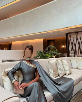 AsaNagi Элегантные серые вечерние платья на одно плечо, женское винтажное вечернее платье в пол с украшением в виде кристаллов, 2023 г.