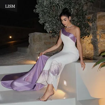 LISM Дубай, Арабские женские вечерние платья-русалки, белое и фиолетовое блестящее мини-платье для выпускного вечера с бабочками и пайетками длиной до щиколоток