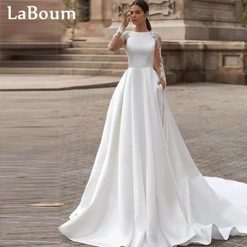LaBoum Элегантные Свадебные платья для невесты 2023 С аппликацией, Кружевные Платья трапециевидной формы с круглым вырезом, Плиссированные Свадебные платья Vestidos de Novia