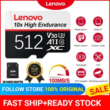 Lenovo Micro TF / SD Card 1 ТБ Высокоскоростная карта памяти класса 10 A2 128 ГБ Флэш-памяти TF Card 512 ГБ SD-карт памяти 2 ТБ Microdrive