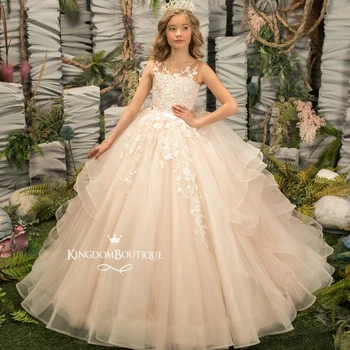 Lorencia Прекрасное многоуровневое платье с цветочным узором из розового тюля для девочек на свадьбу, День рождения принцессы Для детей, платье для первого причастия YFD047