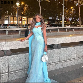 OEING Небесно-голубое платье Русалки для выпускного вечера, элегантные вечерние платья без бретелек с шалью, платья для особых случаев, Vestidos De Fiesta