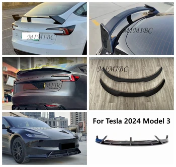 WayBin Tesla 2024 Модель 3 Highland Задний Спойлер Крыло Крышка Багажника Автомобиля Спортивные Крылья Черный Карбоновый Экстерьер Модель 3 + Аксессуары Для Тюнинга
