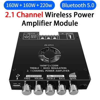 ZK-HT21 2.1-канальная плата усилителя Bluetooth 160Wx2 + 220w Hi-Fi сабвуфер TDA7498E Плата стереоусилителя AUX/USB Вход DC15-36V
