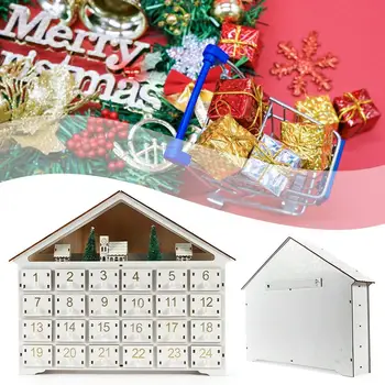Белый Деревянный Рождественский Календарь обратного отсчета на 24 дня с украшениями для дома Рождественская Подарочная вечеринка 24 со светодиодной подсветкой для хранения Drawe Q7a3