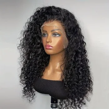 Бесклеевой Черный парик без глютена 180% плотности длиной 26 дюймов с кудрявыми кружевами спереди для чернокожих женщин с высокой температурой нагрева BabyHair Ежедневно