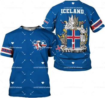 Бесплатная футболка с логотипом Флага Исландии, мужская и женская Повседневная футболка с круглым вырезом и короткими рукавами, модные уличные топы в стиле харадзюку