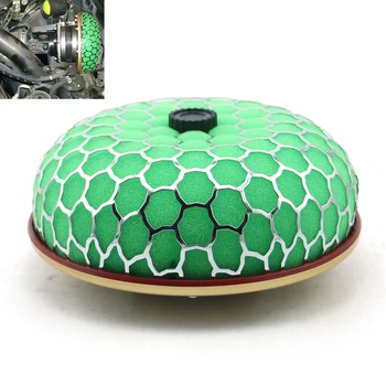 Воздушный фильтр с круглым грибовидным дизайном, зеленый фильтр системы очистки впускного потока, 76 мм интерфейс, универсальный, подходит для большинства автомобилей