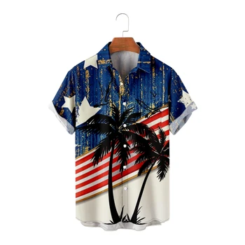 Гавайские рубашки для мужчин, классные кокосовые пальмы и национальные флаги, рубашки градиентных цветов с коротким рукавом, Классные летние топы, дышащие