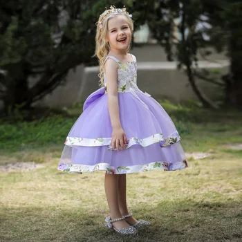 Детское сетчатое платье принцессы с принтом 