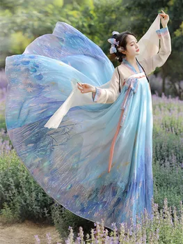 Женская Юбка Hanfu Tang System Qi Ru Длинное Платье С Принтом Китайский Традиционный Костюм Один комплект удобный и мягкий Подол длиной 3 метра
