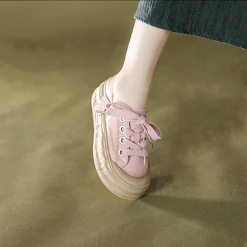 Женская обувь Розовая женская обувь на шнуровке с высокой платформой и низкой обувью Повседневные тенденции 2023 года с бесплатной доставкой Новинка от дизайнера