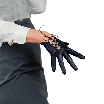 Женские черные короткие ПЕРЧАТКИ DooWay на шнуровке, на запястье, из натуральной кожи, с технологией боковой завязки, Бандажная застежка, Рождественская модная Клубная туалетная перчатка