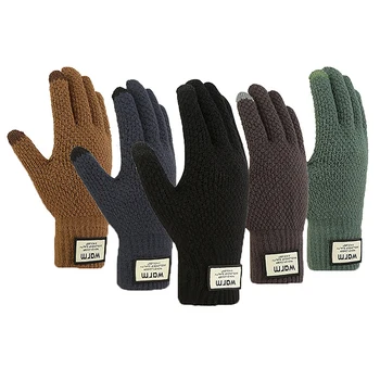 Зимние мужские вязаные перчатки с сенсорным экраном, высококачественные мужские варежки, плотные теплые шерстяные Кашемировые Однотонные мужские деловые перчатки