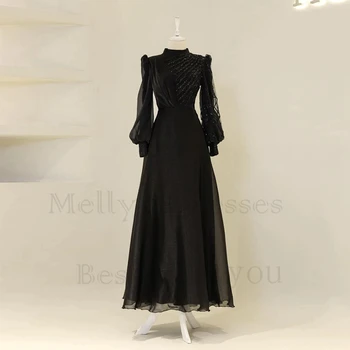Изысканные Черные исламские вечерние платья с блестками во весь рукав Свадебные платья для вечеринок 2024 Летний Новый Халат De Soirée