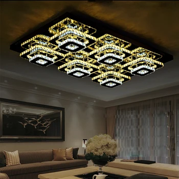 Коллекция светодиодных прямоугольных кристаллов Classic Gold Chrome Lustre Lamparas De Techo Потолочные светильники.Потолочный светильник для гостиной