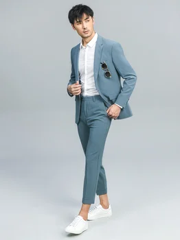 Комплект мужских костюмов с одной пуговицей синего цвета для отдыха, приталенная модная роскошная свадебная одежда для жениха, повседневная одежда бизнесмена, блейзер, брюки