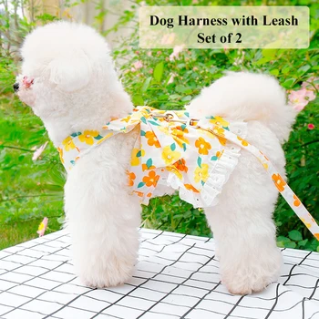 Комплект собачьей упряжи и поводка с цветочным принтом, не тянущийся жилет для маленькой собачьей упряжи с 120-сантиметровым поводком для щенка