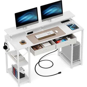 Компьютерный стол GIKPAL с выдвижными ящиками, офисный стол с розеткой и полками для хранения, домашние письменные столы с подставкой для монитора