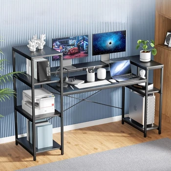 Компьютерный стол с полками для хранения, Мебель, Офисные аксессуары для письменного стола, столы для гостиной, столы для чтения, игры, учебы, ноутбук