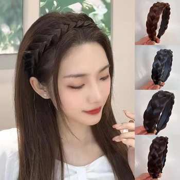 Корейский парик, обруч для волос с плетеной косичкой для женщин, повязка на голову из натуральной косы, Темпераментная Нескользящая лента для волос с зубьями, Аксессуары для волос