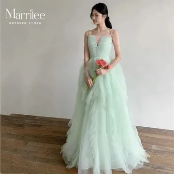 Корейское зеленое платье Для женщин с элегантными вечерними оборками, роскошный V-образный вырез, многоуровневые вечерние платья большого размера, на шнуровке, на заказ принцессы 2024 г.