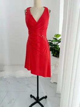 Красная сексуальная юбка без рукавов с глубоким V-образным вырезом, Приталенная, Облегающая, Средней длины, Вечернее платье M1939