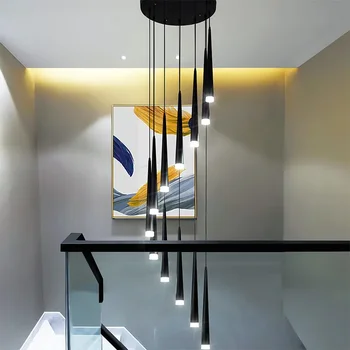 Лестничные светодиодные потолочные люстры, двухуровневый светильник в стиле лофт, декор для гостиной, роскошный светильник, подвесные светильники для потолка