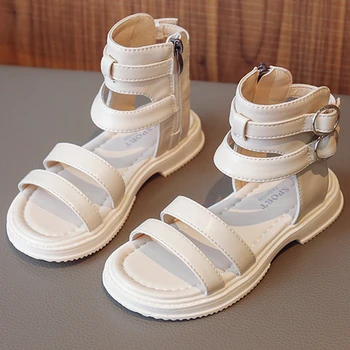 Летние детские сандалии, уличные сандалии для девочек, Кожаные Мягкие детские сандалии, нескользящая пляжная повседневная обувь, обувь с пряжкой и ремешком на молнии 2023 г.