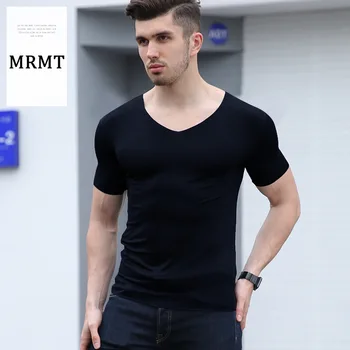 Летняя модная приталенная мужская футболка с короткими рукавами, однотонная мужская повседневная рубашка с V-образным вырезом и бесследным вырезом горловины