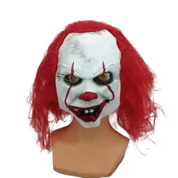 Маска клоуна с красной головой на Хэллоуин, вечеринка в задней комнате дома с привидениями, жуткая латексная маска клоуна-призрака на спине