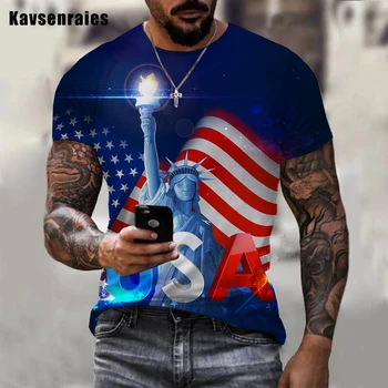 Модные крутые футболки с 3D принтом американского флага с коротким рукавом и круглым вырезом, повседневные Мужские Женские футболки Оверсайз