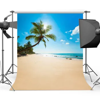 Моксика Летний Песчаный пляж Фон для фотосъемки Кокосовое дерево Голубое небо Морские фоны Фото кокосовое дерево фото видео