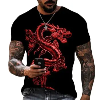 Мужская Одежда Больших размеров China Dragon 3D С Полным Принтом, Летняя Спортивная Одежда Для Отдыха, Дышащая Быстросохнущая Одежда С Коротким Рукавом, Топ-рубашка