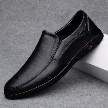 Мужская повседневная обувь на открытом воздухе Люксовый бренд 2023, мужские Лоферы из натуральной кожи, Мокасины, Дышащие слипоны, Черная обувь для вождения, мужские кроссовки
