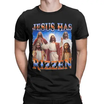 Мужская футболка Jesus Has Rizzen На спине, Хлопковая Футболка С Юмором, Короткий Рукав, Забавный Мем, Футболка С Круглым Вырезом, Идея Подарка Для Одежды