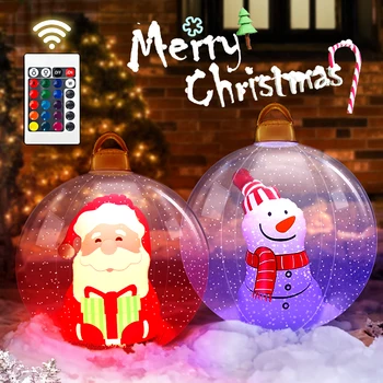 Надувной Рождественский шар из ПВХ с дистанционным управлением, 55-сантиметровый Гигантский светодиодный светящийся Рождественский шар, украшенный уличными украшениями для вечеринки во дворе.