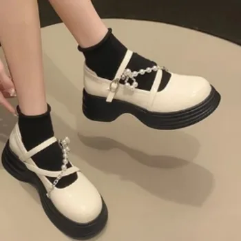 Обувь Женская 2023 Mary Janes/ Женские туфли-лодочки на высоком каблуке; Модные модельные туфли-лодочки; Женская обувь на платформе с пряжкой и ремешком из Бисера