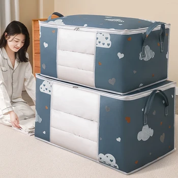 Органайзер для гардероба, Вместительная сумка для хранения одеял, коробка для одежды, контейнер для постельных принадлежностей, Пылезащитные сумки для хранения из полиэстеровой ткани