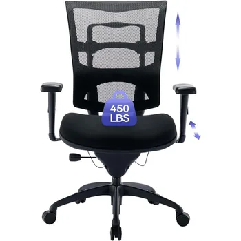 Офисное кресло с широким сиденьем, эргономичное сетчатое кресло с регулируемой по высоте спинкой, раздвижным сиденьем с подлокотником - черный
