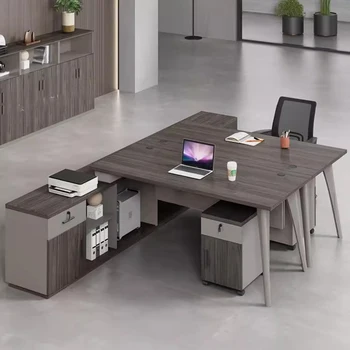 Офисный стол руководителя на коленях, рабочие столы в приемной, Деревянные опоры для хранения, Офисный стол с монитором, бюро мебели Meuble