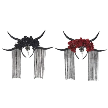 Повязка на голову с дьявольскими рогами, повязка на голову с антилопой, рог на Хэллоуин, готическая повязка на голову с кисточками, прямая поставка