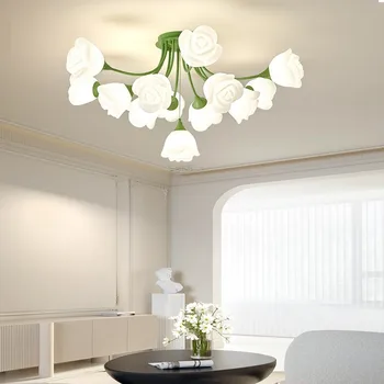 Потолочный светильник в скандинавском стиле с цветочным рисунком, светодиодный Белый / зеленый Акриловый потолочный светильник для гостиной, спальни, детской комнаты, декоративных светильников для дома