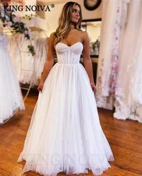 Простые свадебные платья трапециевидной формы из тюля без бретелек, элегантное платье невесты длиной до пола с открытой спиной, Vestido De Novia